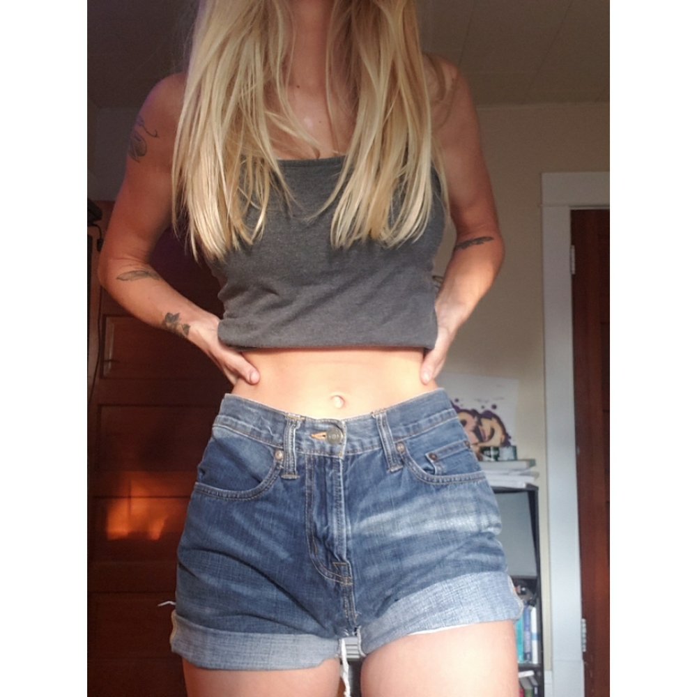 Hi-rise mom jean shorts
